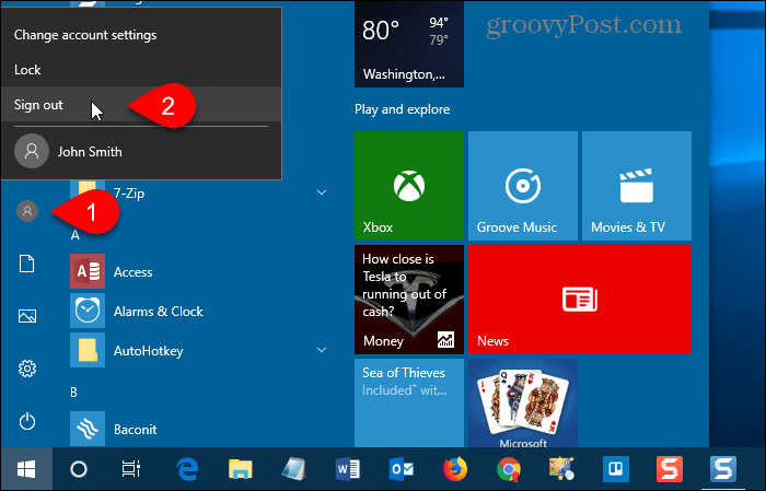 Meld u af bij Windows 10