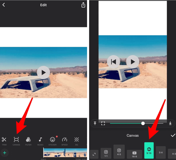 Verplaats de schuifregelaar om in of uit te zoomen op je video in de InShot-app.