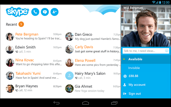 Skype 4.4 voor Android komt met nieuwe tablet-look