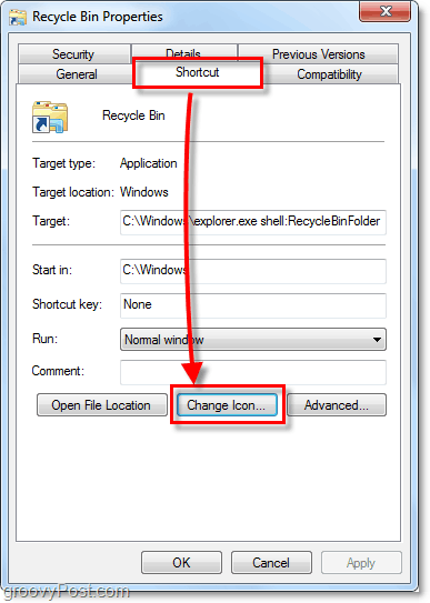 verander een snelkoppelingspictogram in Windows 7