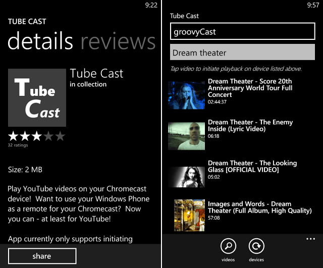 Tube Cast voor Windows Phone 8