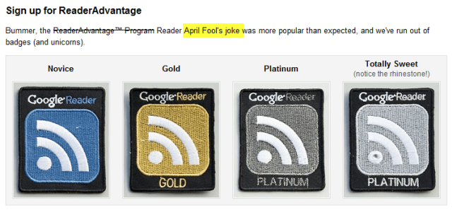 Google Reader 2010 April Fools Reader Advantage-badge