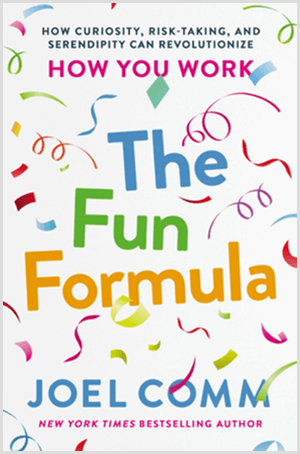 De Fun Formula van Joel Comm heeft een boekomslag met kleurrijke confetti en een witte achtergrond.