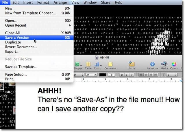Mac OS X Lion: Save-As met versies