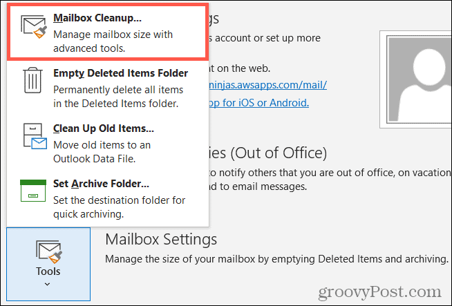Extra, Mailbox opruimen in Outlook