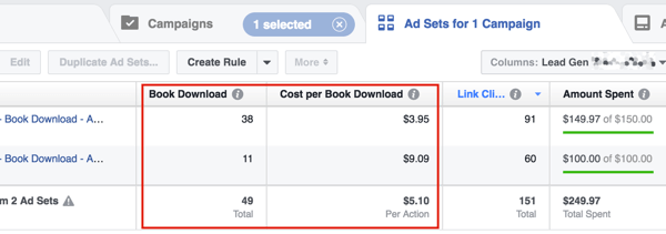 Bekijk uw kosten per lead en pas vervolgens uw Facebook-advertentiebudget aan om uw omzetdoel te bereiken.