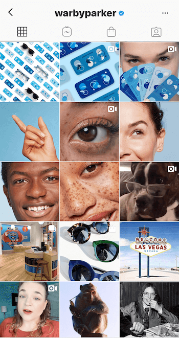 Instagram-bedrijfsprofiel voor Warby Parker