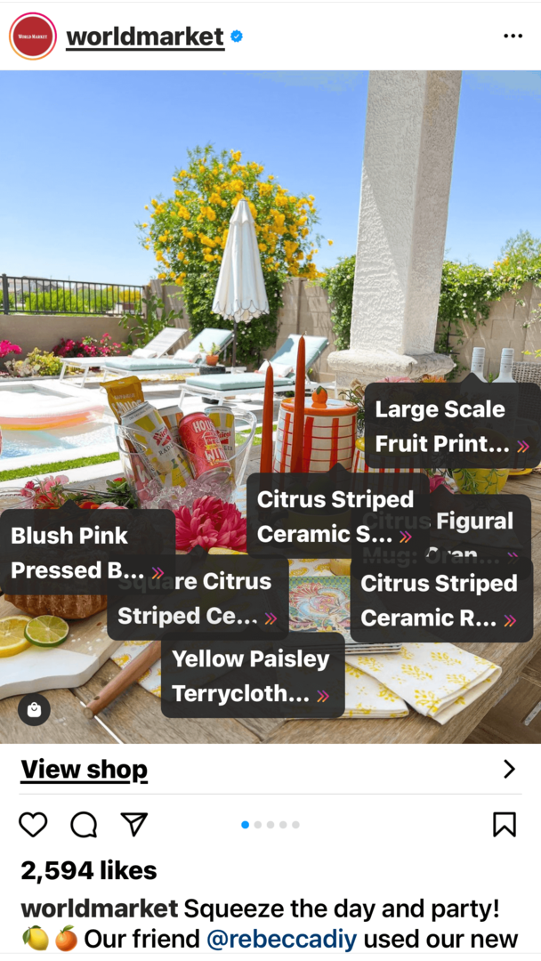 afbeelding van een Instagram-carrouselpost met shoppable-tags