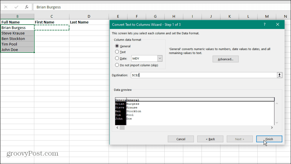 Aparte namen in Excel