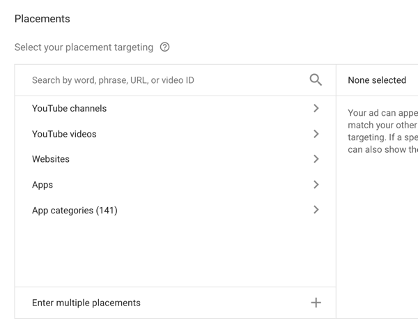 Hoe u een YouTube-advertentiecampagne opzet, stap 33, opties voor plaatsingstargeting