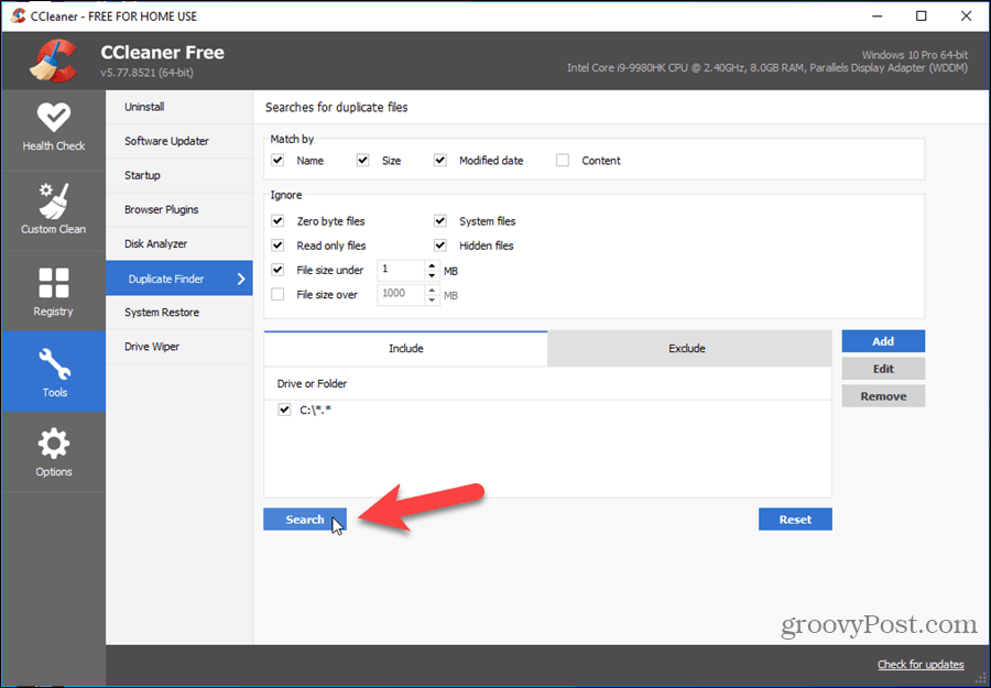 Dubbele zoeker in CCleaner