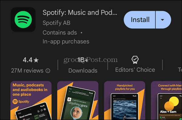 Installeer de Spotify-app vanuit de Google Play Store
