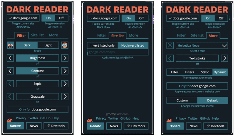 Dark Reader-add-on in Firefox