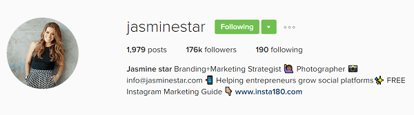 Jasmine Star's Instagram-profiel bio toont haar waarde.