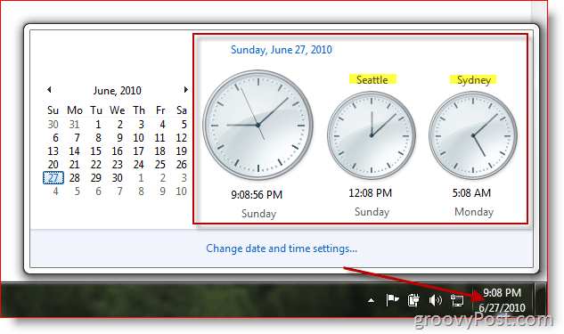 Microsoft Windows 7 met extra klokken in verschillende tijdzones
